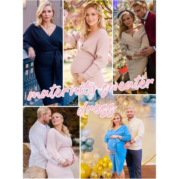 Maternity Nursing Dress Sweater Long Sleeve V-Neck Solid for Women - Picture 6 of 6